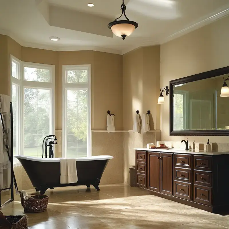 Elegant bathroom with clawfoot tub and custom vanity